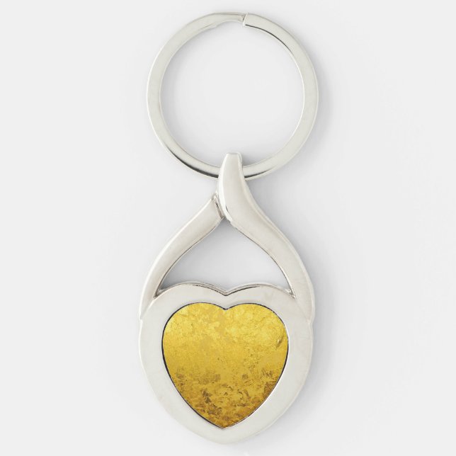 PURE GULD mönster/guld löv Twisted Heart Silverfärgad Nyckelring (Framsidan)