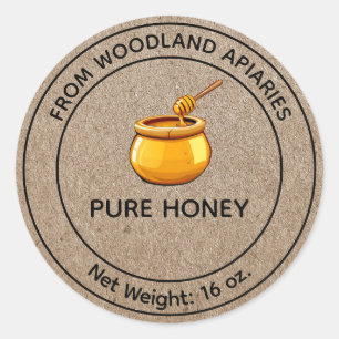 Pure Honung Pot Apiary Canning Burk Label Kraft Runt Klistermärke