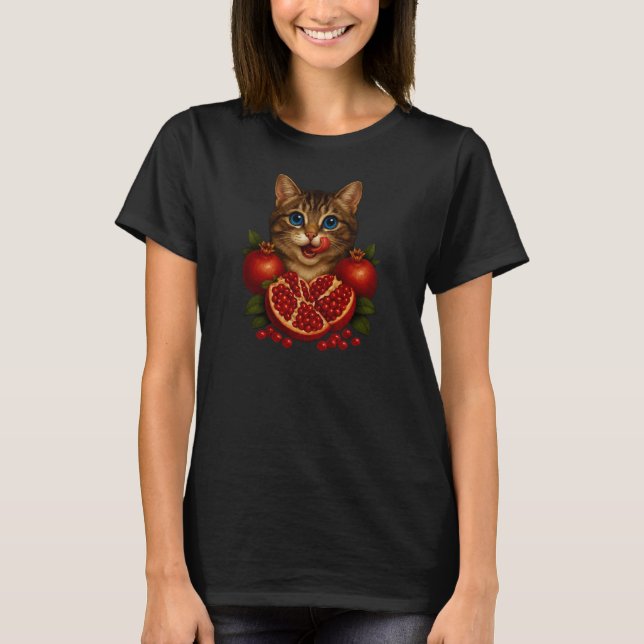 Pure Joy Cat with Pomegranates  T Shirt (Framsida)