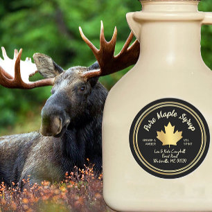 Pure Maple Syrup Guld Maple Löv på Black Runt Klistermärke