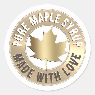 Pure Maple Syrup Label Sugarmaker Namn Guld Löv Runt Klistermärke