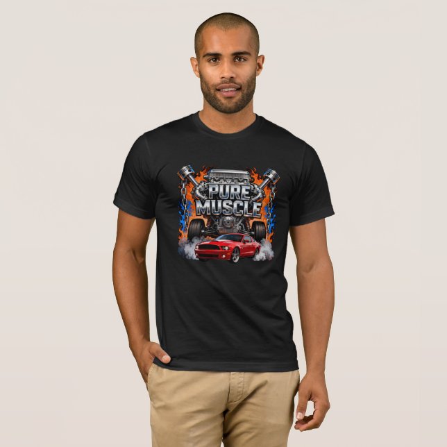 Pure Muscle Power – Engine Muscle Car with Flame T Shirt (Hel framsida)