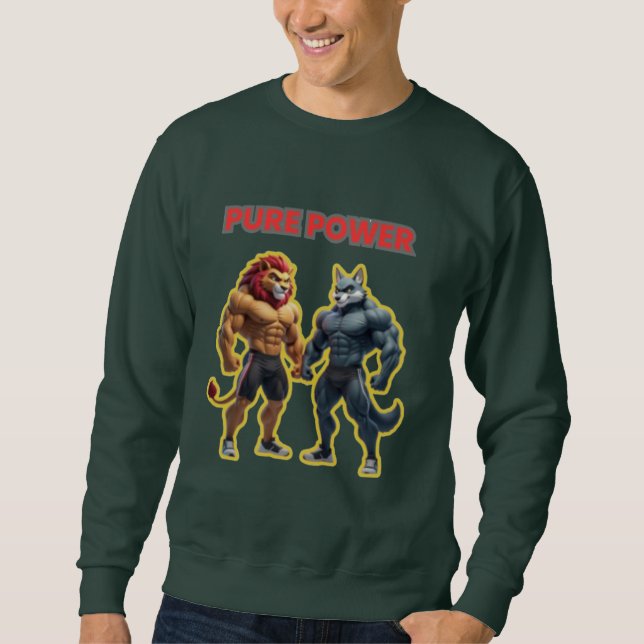 Pure Power – Strong Animal Muscle Cartoon Design Lång Ärmad Tröja (Framsida)