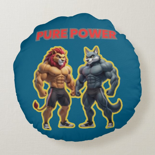 Pure Power – Strong Animal Muscle Cartoon Design Rund Kudde (Baksidan)