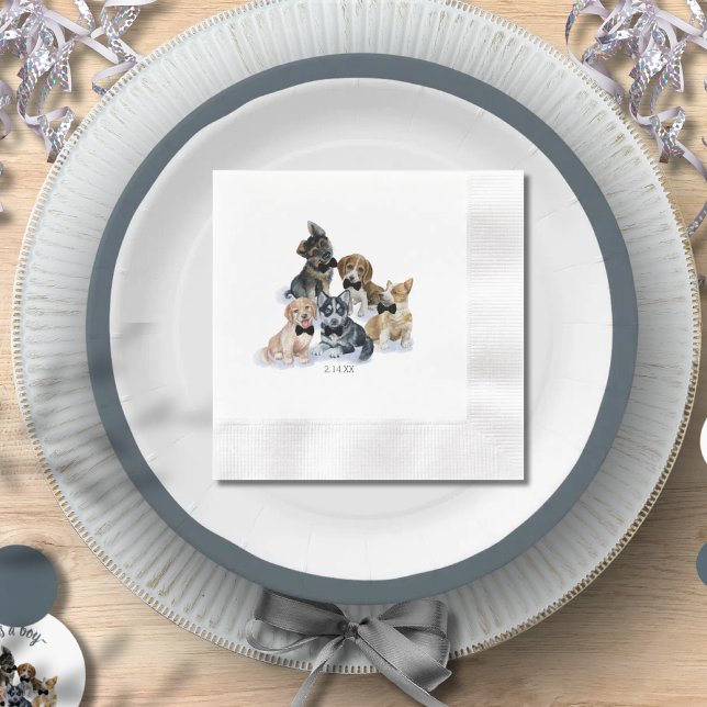 Pure Puppy | Svart tids Elegant för cute Baby Show Pappersservett (Pure Puppy | Black Tie Elegant Cute Baby Shower Napkins)