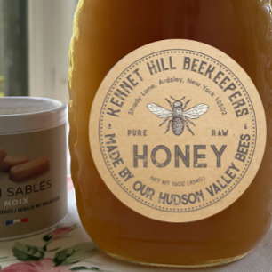 Pure Raw Honung Label Kraft Fransk Bee Runt Klistermärke