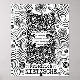 PURE Sea bläck, illustration citat av Nietzsche Poster