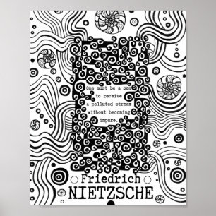 PURE Sea bläck, illustration citat av Nietzsche Poster