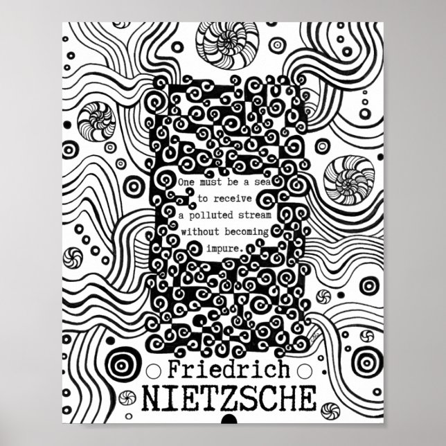 PURE Sea bläck, illustration citat av Nietzsche Poster (Framsidan)
