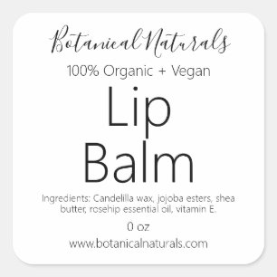 Pure Vegan Handmade Organic Lip Balm Tube-etikette Fyrkantigt Klistermärke
