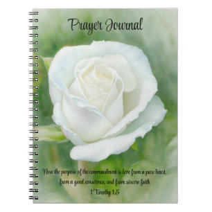 Pure Vit ros Flower Faith Bible Verse Prayer Anteckningsbok