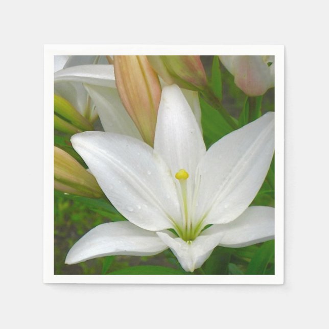 Pure White Lily Napkin Pappersservett (Framsidan)