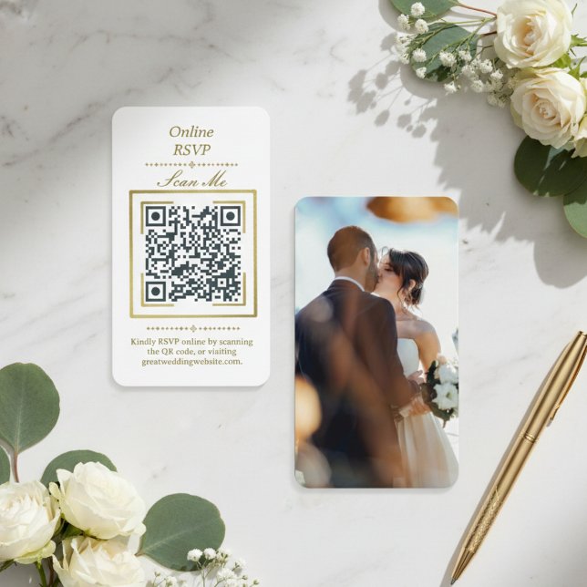  Pure White | Photo Online RSVP QR Code Wedding  Tilläggskort (Pure White | Photo Online RSVP QR Code Wedding Enclosure Card)