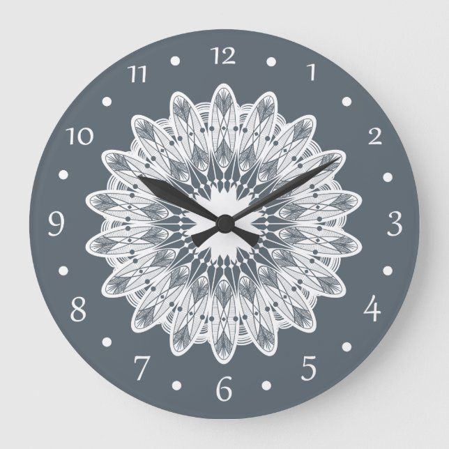 Pure White Snöre Mandala Stor Klocka (Framsida)