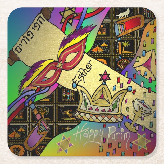 Purim Esther Firande Art-utskrift Underlägg Papper Kvadrat (Framsidan)