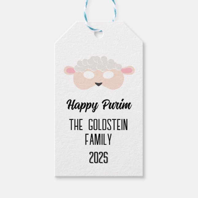 Purim fårmask maskmaskerad maskerad kostume presentetikett (Framsidan)