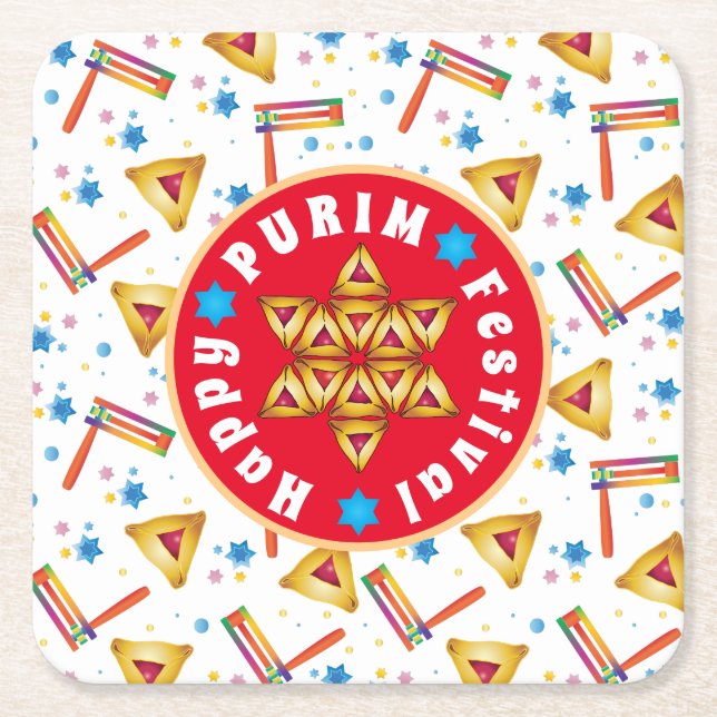 Purim Festival Jewish Helgdag Gifts Hamantaschen Underlägg Papper Kvadrat (Framsidan)