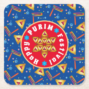 Purim Festival Judiska Helgdag Gifts Hamantaschen Underlägg Papper Kvadrat