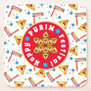 Purim Festival Judiska Helgdag Gifts Hamantaschen Underlägg Papper Kvadrat