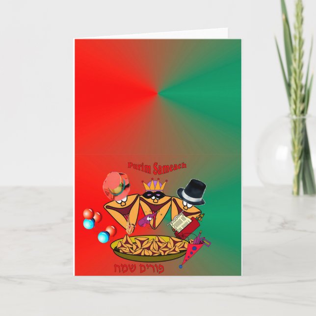 Purim kort med 3 oznei Haman (Framsida)