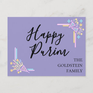 Purim Lila Neon Festhatt Mishloach Manot Namn Vykort