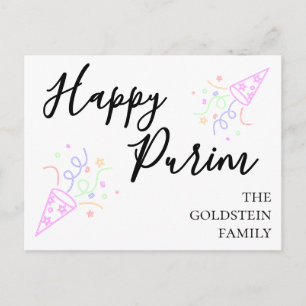 Purim Lila Neon Partyhatt Mishloach Manot Namn Vykort