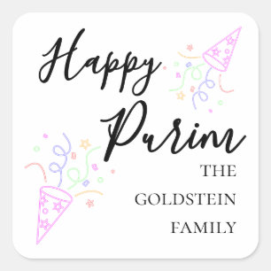 Purim Neonfesthatt Mishloach Manot Namn Fyrkantigt Klistermärke
