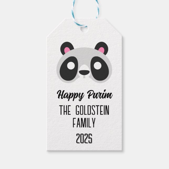 Purim panda björnmaskmaskmaskmaskmaskmaskerad kost presentetikett (Framsidan)