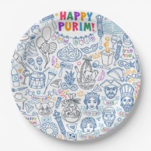 Purim Party Tallrikar - Festiv judisk design