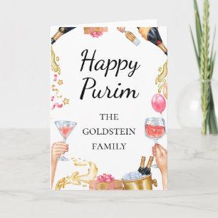 Purim Rött Vin Champaign Drycker Mishloach Manot Helgkort
