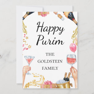 Purim Rött Vin Champaign Drycker Mishloach Manot Julkort