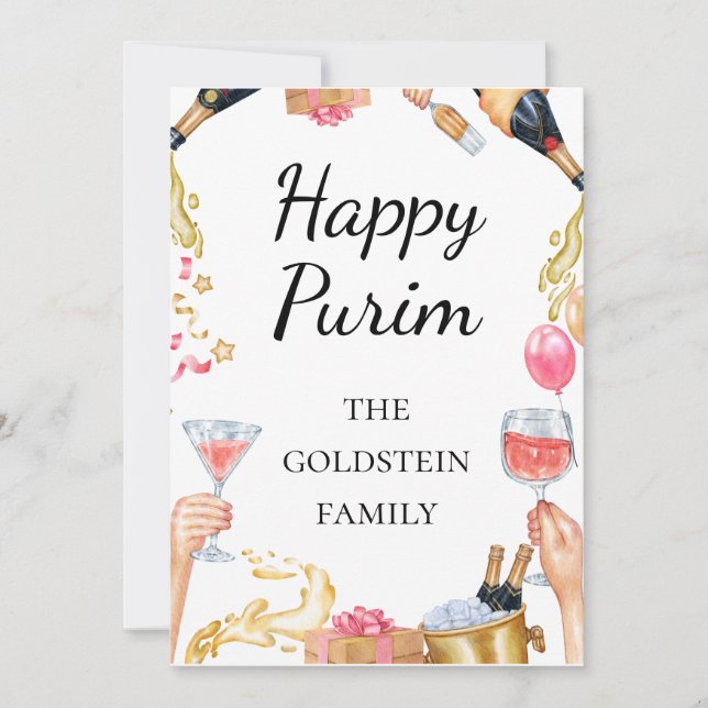 Purim Rött Vin Champaign Drycker Mishloach Manot  Julkort (Framsida)
