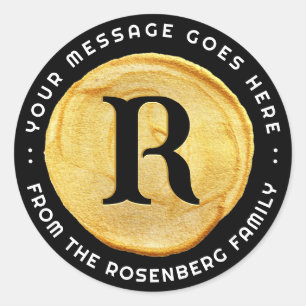 Purim Royal Guld Seal Monogram på Black Runt Klistermärke