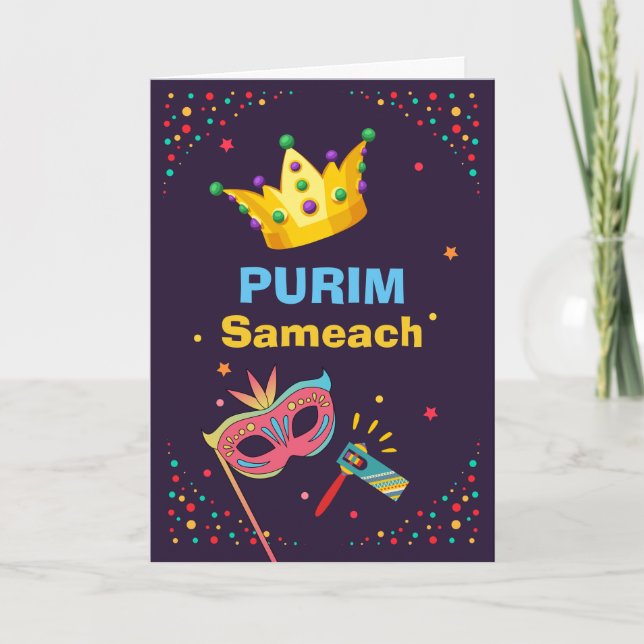 Purim Sameach Festive Mask and Noise Maker Kort (Framsida)