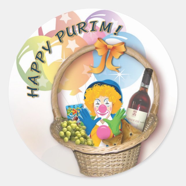 Purim Sticker Runt Klistermärke (Framsida)