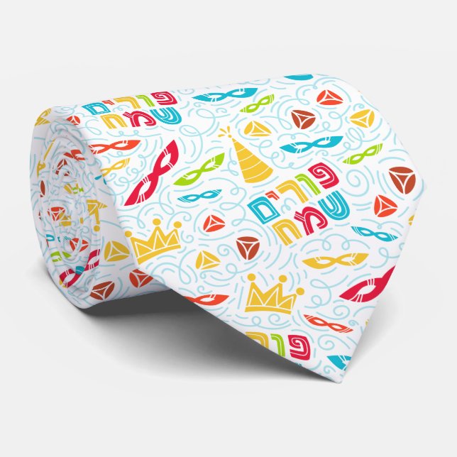 Purim Tie with Hebrew "Happy Purim" Text Slips (Rullad)