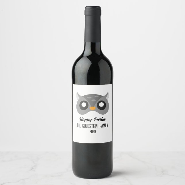 Purim-ugglormaskeradkostym Vinflaska Etikett (Framsida)