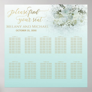 Purist blue ombre romantic blommigt guld calligrap poster