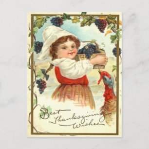 Puritan Girl Picking Graps Vykort