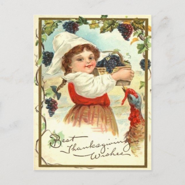 Puritan Girl Picking Graps Vykort (Framsida)