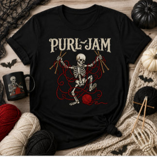 Purl Jam Skelett Stickning Halloween Garn Älskare T Shirt