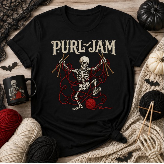 Purl Jam Skelett Stickning Halloween Garn Älskare T Shirt (Skapare uppladdad)