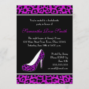 Purpl Leopard Animal Print Heel Bachelorette Party Inbjudningar