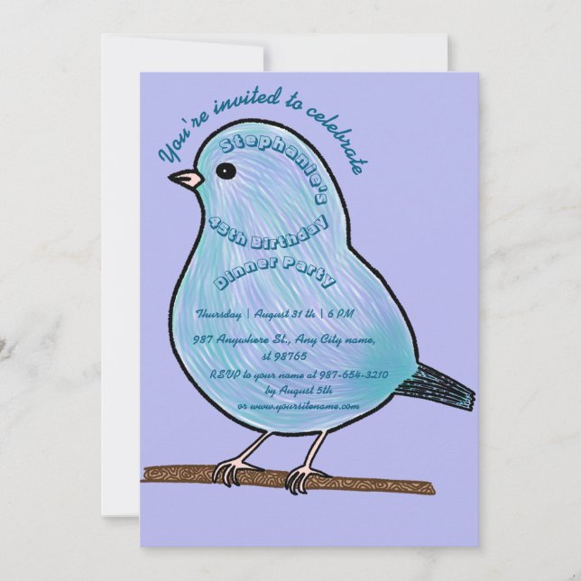 Purple 45th Birthday Cute Bird Dinner Party  Inbjudningar (Framsida)