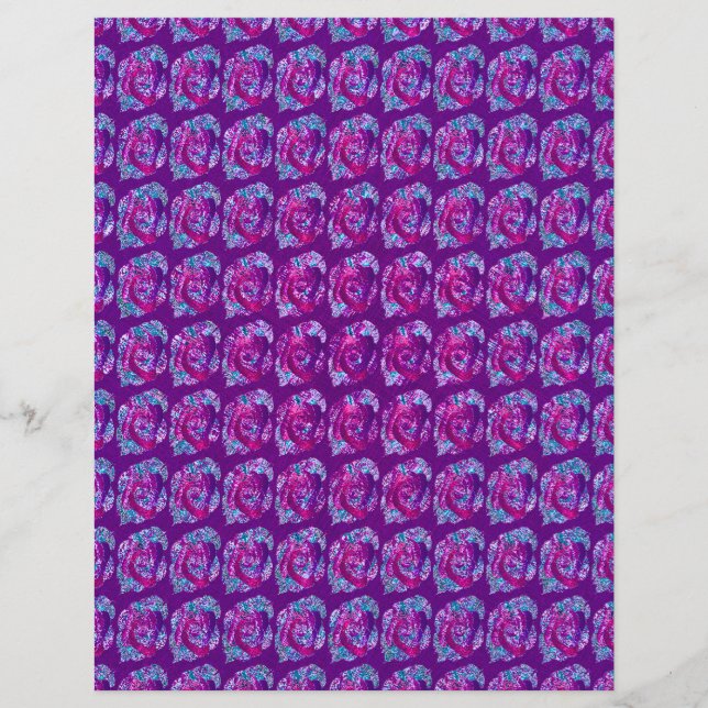 Purple Abstract Roses Bulk Scrapbook Paper Pages Reklamblad (Framsidan)