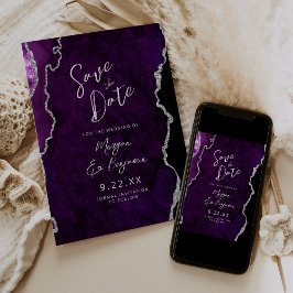 Purple Agate Silver Script Wedding Save the Date Inbjudningar