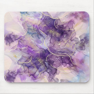 Purple Alcohol Ink & Gold Vein Aesthetic Mousepad Musmatta