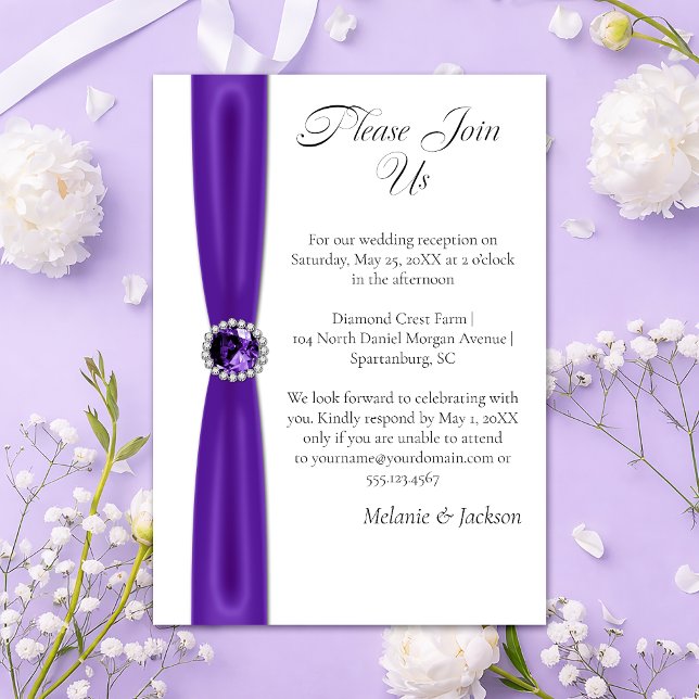 Purple Amethyst Satin Ribbon Jewel Reception Only Inbjudningar (Skapare uppladdad)