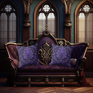 Purple and Black Damask Patterned  Kudde