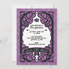 Purple and Black Gated Rose Princess Birthday Inbjudningar